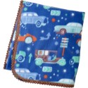 Baby Fleece Blanket with Vintage Car Print and Crochet Lace Trim 