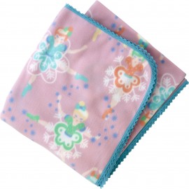 Baby Fleece Blanket with Ballet Dancer Print and Crochet Lace Trim 