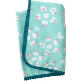 Baby Fleece Blanket with Aqua Winter Blossom and Crochet Lace Trim 