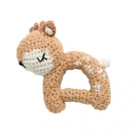 Crochet rattle, Sika the deer, chanterelle yellow