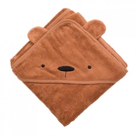 Terry hooded towel, Milo the bear, sweet tea brown