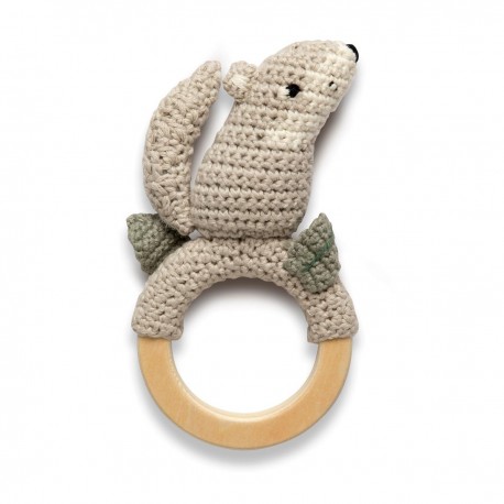 Crochet rattle on ring, Moon the wolf