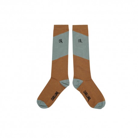 Knee socks - diagonal brown/yellow