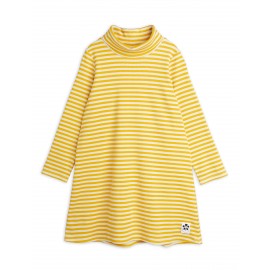 Stripe Ribbed Long Sleeve Dress - yellow