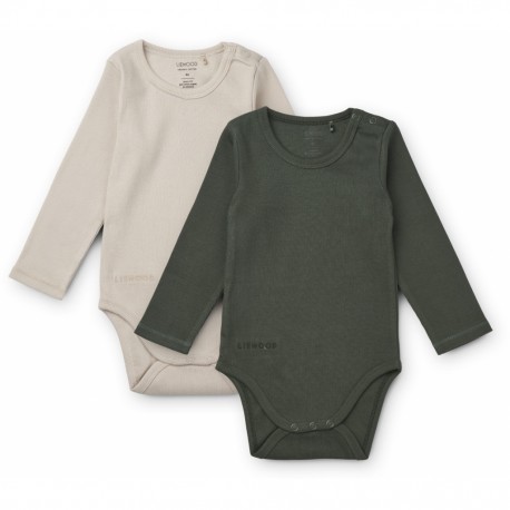 Yanni body long sleeve 2-pack - green/sandy