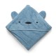 Terry hooded towel, Milo the bear, powder blue