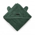 Terry hooded towel, Milo the bear, bottle green