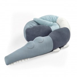 Knitted cushion, Sleepy Croc, powder blue