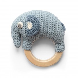 Crochet rattle on ring, Fanto powder blue