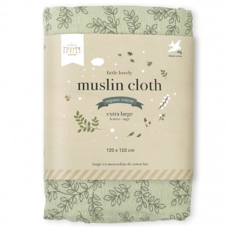 Muslin Cloth XL Leaves - Sage