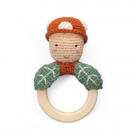 Crochet rattle on wooden ring, pixie