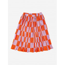 Checkerboard pleated midi skirt