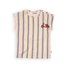 Stripes blue - no sleeve shirt boxed with embroidery