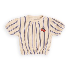Stripes blue - puffed sleeves top with embroidery