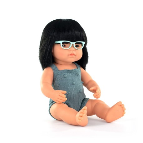 BABY DOLL Asian GIRL with glasses 38CM- new