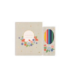 Coloring book and color pencils - Green Tea check