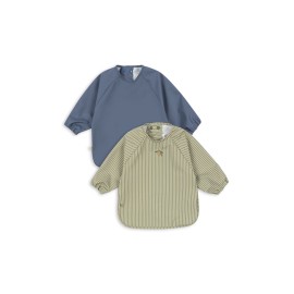 2 Pack Long sleeve Dinner bib - tea stripe