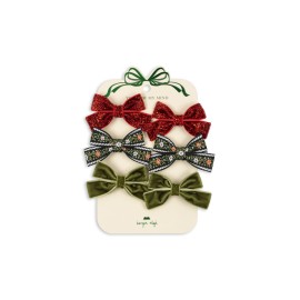 6 pack Micki bow hair clips- red/green