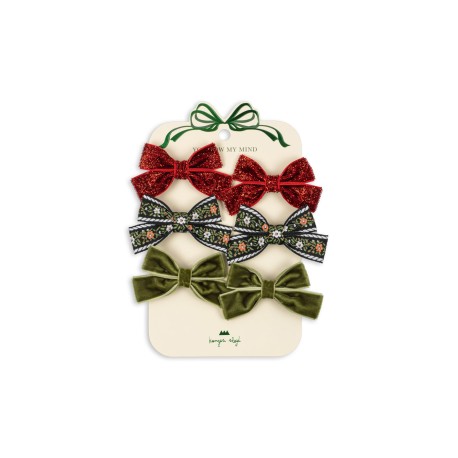 6 pack Micki bow hair clips- red/green