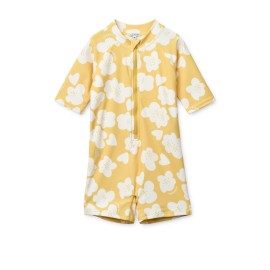 Max swimsuit short sleeves -Flower/lemon yellow