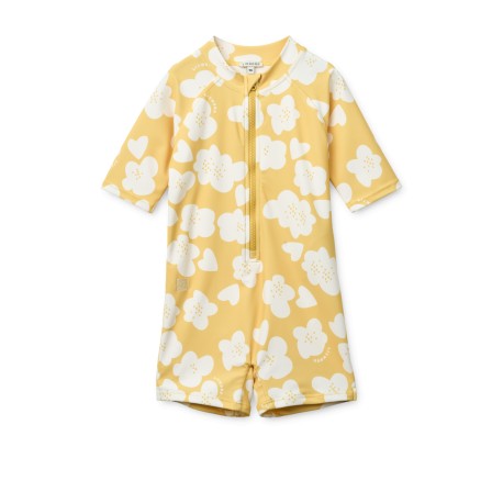 Max swimsuit short sleeves -Flower/lemon yellow