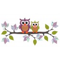 Owl with Branch, purple/green retro