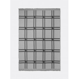 Checked Wool Blend Blanket - Grey