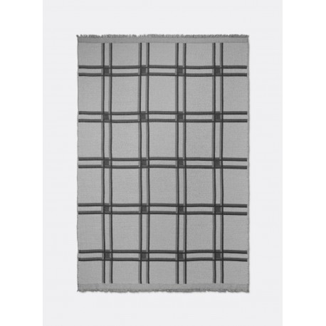 Checked Wool Blend Blanket - Grey